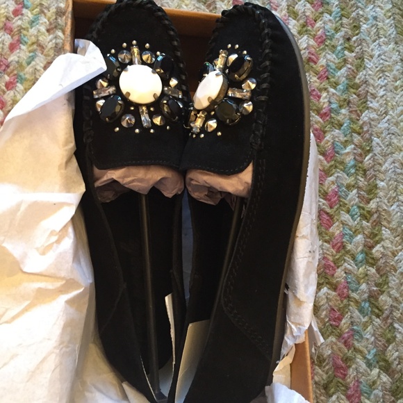 NEW Free People Black Suede Gemstone Moccasins - Picture 5 of 5